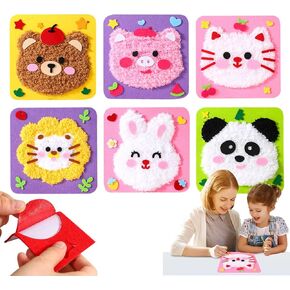6pcs DIY Cartoon Animal Ambroidery Doll Kit - Fun Felt Felt -Felg Craft مع ملصقات | مثالي لمشاريع الفنون والحرف (Cat + Bear + Panda + Lion + Rabbit + Pig)