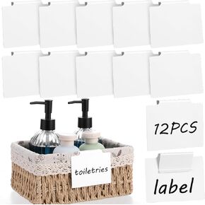 12 Pcs Removable Basket Bin Label Basket Labels Clip Kitchen Clip Label Holder Plastic Storage Bin Labels Clip On Hanging Bin Clip Label for Pantry Organization Box Wire Shelf Cubes Container Laundry