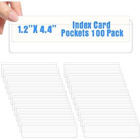 Meetory 100 PCS 4.3" x 1.2" Clear Label Holder Adhesive Pockets Shelf Tag Index Card Plastic Draw File Cabinet Storage Bins Laber Holder for Bookself Business Kitchen in Kuwait