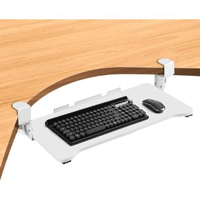 VUSIGN Keyboard Tray Under Desk Height Adjustable,Pull Out with Adjustable C Clamp Mount System for L-Shaped Tables, Extra Sturdy, 26.4" x 11.8" Slide-Out Platform Computer Drawer for Typing,White