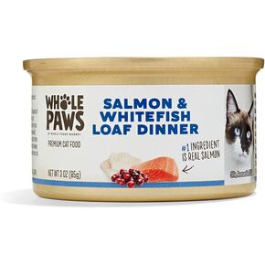 Whole Paws, Wet Cat Food, Salmon & Whitefish Loaf Dinner, 3 Ounce