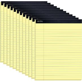 Enday Legal Pads 8.5 × 11 بوصة ، (12 حزمة) 50 ورقة لكل من المفكرة ، وسادات الملاحظات ، وسادة الكتابة القانونية مع صفحات مثقبة (أصفر)
