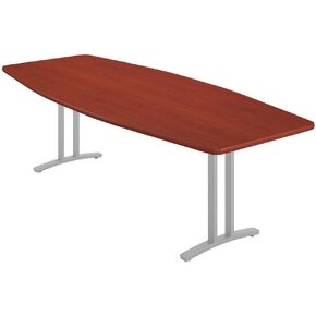 Correll 42x96 Deluxe Conference Room Table, Durable Boat Shaped Cherry High Pressure Laminate Top, Matching Edge Band, Silver Curvature Legs, Made in The USA
