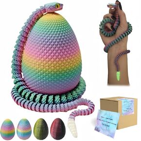 23" 3D Printed Snake with Egg - Flexible Snake with Luminous Tail, 3D Fidget Toys for Autism/ADHD, 3D Printed Animals Snake Toy for Kids & Adults (BlackRed) in Kuwait