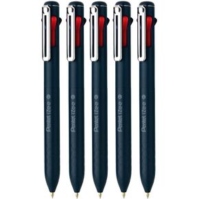 Pentel Izee 4 في 1 Ball Point Pen | قبضة قرص العسل لتحكم أفضل والكتابة خالية من الإجهاد | مقطع معدني للمظهر المهني | حزمة 5 (0.7 مم - جسم أزرق داكن)