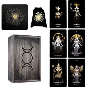 مجموعة Crafterian Deluxe من بطاقات Tarot Soul Lost ، صندوق خشبي داكن ، قماش وحقيبة. 78 Deck Tarot ، بطاقات التارو الأصلية للمبتدئين والخبراء مع دليل دليل.