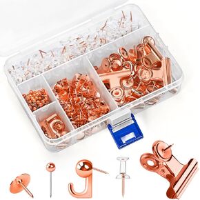 315Pcs 5 Style Gold Push Pins, Metal Thumb Tacks, Decorative Push Pins, Push Pin Hooks, Cute Pushpin Clip, Gold Office Accessories for Cork Board Map Office