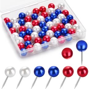 60 PCS دبابيس دفع ، إبهام الجدار الزخرفي ، لؤلؤة أبيض أزرق إبهام حمراء للوحة النشرة Corkboard MAP ITOMENT OFFICE