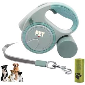 * BKINDTOPET* 5M ترقية 4-in-1 مقود الكلب القابل للسحب مع مصباح المصباح LED وحقائب حقيبة أنبوب ومقاوم الكلب النايلون الثقيل وفرامل زر واحدة وقفل + 1 حقيبة أنبوب الكلب (أخضر)