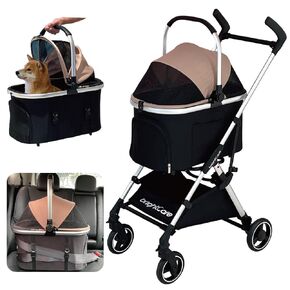 3 in 1 Dog Stroller BRIGHTCARE Folding Pet Stroller for Small Dogs and Cats Cat Stroller w/Removable Carrier Convert to Pet Car Seat One Hand Fold Lightweight Pet Stroller No Zipper Entry