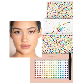 Mercy London Face Gems في ملصقات Gem Makeup الواضحة واضحة للمكياج ، 4 صفائح ، جواهر العين القابلة لإعادة الاستخدام ، أحجار ديي وجه DIY