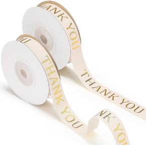 20 Yards Thank You Ribbon for Mother Day Teacher Nurse Week Gold Glitter Cotton Ribbon 5/8 Inch for Gift Wrapping Custom DIY Crafts Bows for Wedding Birthday