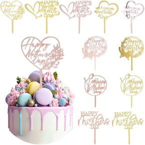 12pcs كعكة عيد الأم السعيد ، وحب قلب زهور القلب ، كعكة عيد ، الكعكة ، الكعكة ، أكريليك فلات كب كيك ، زخرفة عيد ميلاد عيد الأم ، زخرفة حفلة عيد ميلاد الأم