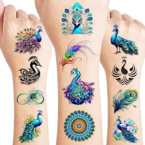 100pcs Peacock Tattoos المؤقتة - 100pcs ملصقات ديوالي الأزرق الأزرق من أجل الأطفال لوازم حفلات عيد ميلاد الأطفال ، والزخارف ، والجوائز ، والجوائز - الهدايا اللطيفة للبنين والبنات