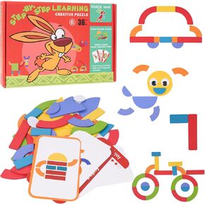 42 كتل و 50 بطاقات الكتل النمط الخشبية الكتل النمط الكتل Tangrams مع بطاقات Tangram Bashles Montessori Preschool Toy Toy For Toddler Kids