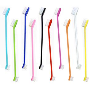 yyaaloa 30pcs مجموعة فرشاة أسنان فرشاة أسنان مزدوجة الرأسين مع مقبض طويل الاستمالة الناعمة للقطط الجرو القطة تنظيف الأسنان عن طريق الفم (10 ألوان ، 30 ٪)