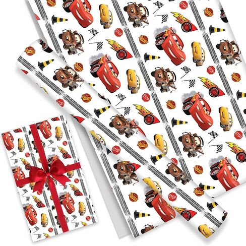 4Pack Wrapping Paper 20X30 inch for Baby Shower Kids McQueen Birthday Party Decorations Wedding DIY Crafts Gift Packing Birthday McQueen cars Decoration (car) in Kuwait