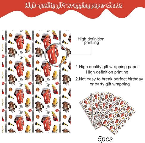 4Pack Wrapping Paper 20X30 inch for Baby Shower Kids McQueen Birthday Party Decorations Wedding DIY Crafts Gift Packing Birthday McQueen cars Decoration (car) in Kuwait