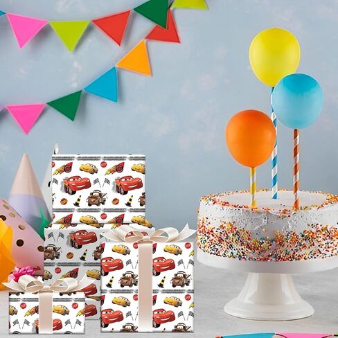 4Pack Wrapping Paper 20X30 inch for Baby Shower Kids McQueen Birthday Party Decorations Wedding DIY Crafts Gift Packing Birthday McQueen cars Decoration (car) in Kuwait