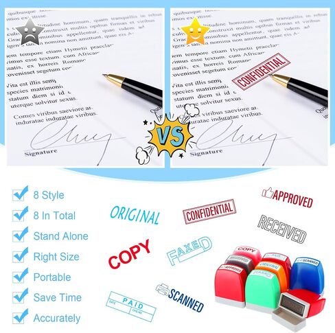 مجموعة طوابع Office Crtiin 8 PC - تمت الموافقة عليها ، مدفوعة ، نسخ ، فاكس ، مسحها ضوئيًا ، سرية ، مستلمة ، أصلية - طوابع مطاطية ذاتية ، مستطيلة للأعمال (النمط 1 ، ألوان مختلطة) in Kuwait
