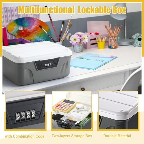 Medication Lock Box Lockable Storage Box for for Snack Foods Containers Small Lockbox with Combination Code for Medicine Safe Office Home Personal Item Travel Storage(Gray) in Kuwait