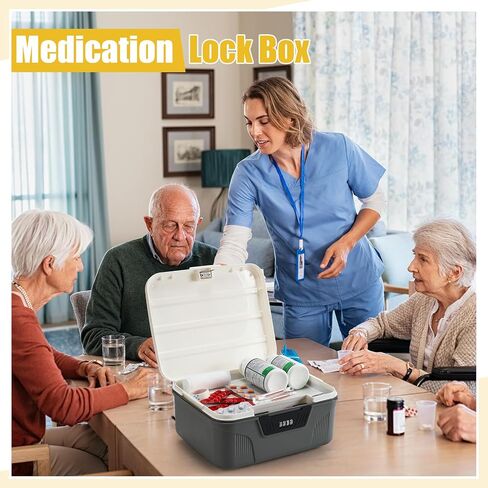 Medication Lock Box Lockable Storage Box for for Snack Foods Containers Small Lockbox with Combination Code for Medicine Safe Office Home Personal Item Travel Storage(Gray) in Kuwait