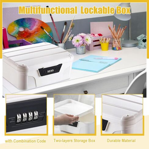 Medication Lock Box Lockable Storage Box for for Snack Foods Containers Small Lockbox with Combination Code for Medicine Safe Office Home Personal Item Travel Storage(Gray) in Kuwait