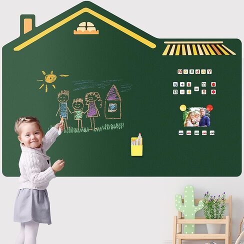 Magnetic Wall Decal for Kids, 23.6"x35" Self Adhesive Magnetics Chalkboard Wall, Magnetic Wallpaper Stickers Board with 6 Dust-Free Chalks, Stickers etc. for Kids Playroom, School, Home Decor. in Kuwait