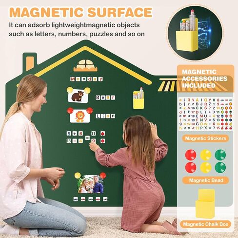 Magnetic Wall Decal for Kids, 23.6"x35" Self Adhesive Magnetics Chalkboard Wall, Magnetic Wallpaper Stickers Board with 6 Dust-Free Chalks, Stickers etc. for Kids Playroom, School, Home Decor. in Kuwait