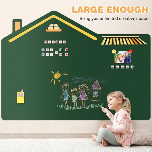 Magnetic Wall Decal for Kids, 23.6"x35" Self Adhesive Magnetics Chalkboard Wall, Magnetic Wallpaper Stickers Board with 6 Dust-Free Chalks, Stickers etc. for Kids Playroom, School, Home Decor. in Kuwait