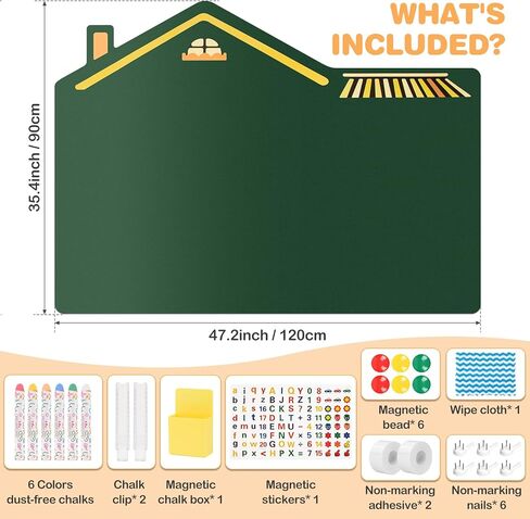 Magnetic Wall Decal for Kids, 23.6"x35" Self Adhesive Magnetics Chalkboard Wall, Magnetic Wallpaper Stickers Board with 6 Dust-Free Chalks, Stickers etc. for Kids Playroom, School, Home Decor. in Kuwait