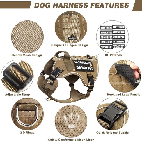 WINSEE Service Dog in Training Mesh Harness with 10 Pet Patches, Soft Air Mesh Breathable Tactical Dog Molle Vest, Reflective Military Pet Vest for Walking Hiking for Medium Dogs in Kuwait