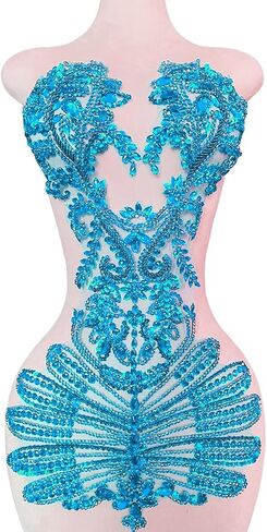 Pure Handmade Beads Rhinestones lace Applique Bodice Patches Trimming sew on Sequins Stones Beads Shining Heavy Decoration for Wedding Dress DIY Accessories 14.5X24.8inches (Red) in Kuwait
