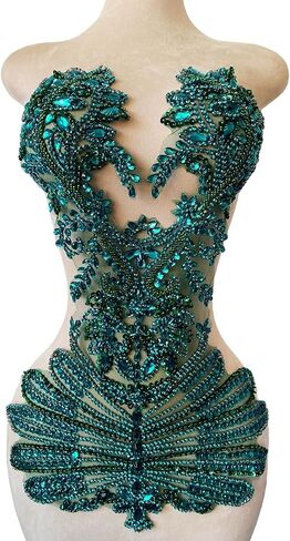 Pure Handmade Beads Rhinestones lace Applique Bodice Patches Trimming sew on Sequins Stones Beads Shining Heavy Decoration for Wedding Dress DIY Accessories 14.5X24.8inches (Red) in Kuwait