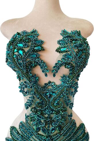 Pure Handmade Beads Rhinestones lace Applique Bodice Patches Trimming sew on Sequins Stones Beads Shining Heavy Decoration for Wedding Dress DIY Accessories 14.5X24.8inches (Red) in Kuwait