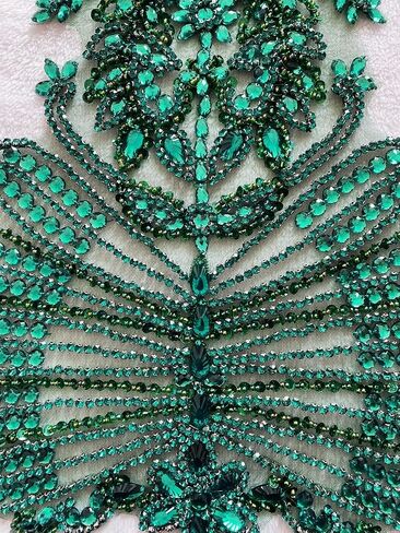 Pure Handmade Beads Rhinestones lace Applique Bodice Patches Trimming sew on Sequins Stones Beads Shining Heavy Decoration for Wedding Dress DIY Accessories 14.5X24.8inches (Red) in Kuwait