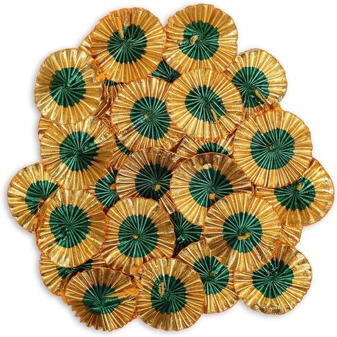 تطريز Gota Patti Flowers Patches للملابس ، بقع زين لأعمال التطريز ، زهور Gota للديكور ، الحرف اليدوية والزهور للتصميم (100 قطعة ، الذهب ، 4 سم) in Kuwait
