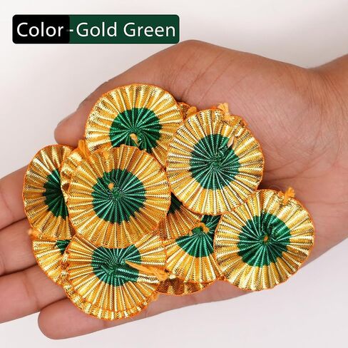 تطريز Gota Patti Flowers Patches للملابس ، بقع زين لأعمال التطريز ، زهور Gota للديكور ، الحرف اليدوية والزهور للتصميم (100 قطعة ، الذهب ، 4 سم) in Kuwait