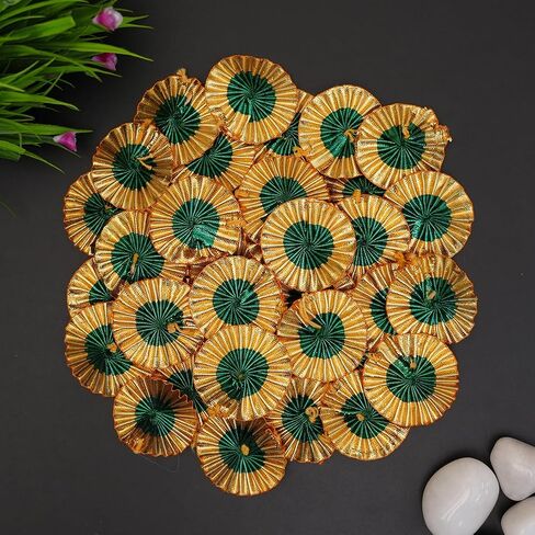 تطريز Gota Patti Flowers Patches للملابس ، بقع زين لأعمال التطريز ، زهور Gota للديكور ، الحرف اليدوية والزهور للتصميم (100 قطعة ، الذهب ، 4 سم) in Kuwait