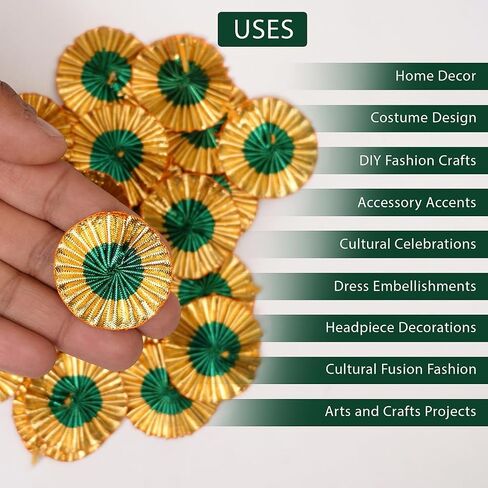 تطريز Gota Patti Flowers Patches للملابس ، بقع زين لأعمال التطريز ، زهور Gota للديكور ، الحرف اليدوية والزهور للتصميم (100 قطعة ، الذهب ، 4 سم) in Kuwait