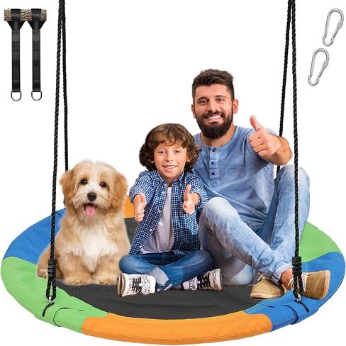 Tree Saucer Swing for Kids Outdoor, 40" Flying Round Swing Set with Heavy Duty Steel Frame Strap Hanging Kit, Indoor Outdoor Hanging Swing for Backyard Playground Tree, Tricolor in Saudi Arabia