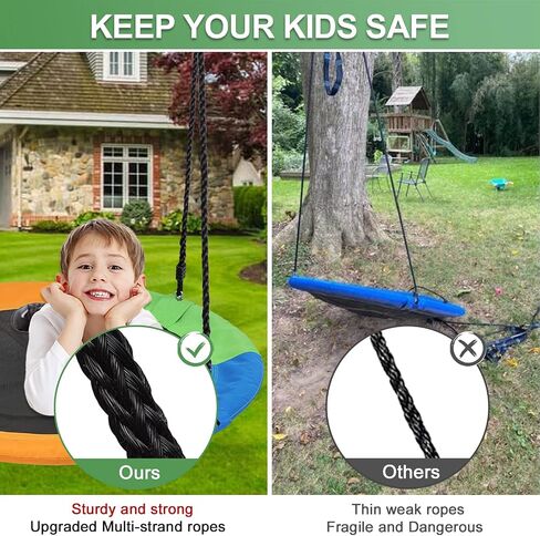 Tree Saucer Swing for Kids Outdoor, 40" Flying Round Swing Set with Heavy Duty Steel Frame Strap Hanging Kit, Indoor Outdoor Hanging Swing for Backyard Playground Tree, Tricolor in Saudi Arabia