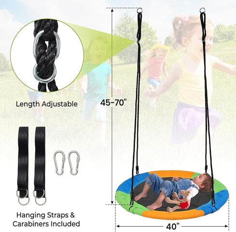 Tree Saucer Swing for Kids Outdoor, 40" Flying Round Swing Set with Heavy Duty Steel Frame Strap Hanging Kit, Indoor Outdoor Hanging Swing for Backyard Playground Tree, Tricolor in Saudi Arabia