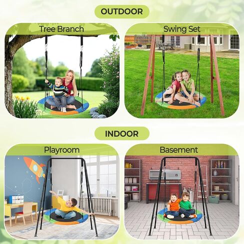 Tree Saucer Swing for Kids Outdoor, 40" Flying Round Swing Set with Heavy Duty Steel Frame Strap Hanging Kit, Indoor Outdoor Hanging Swing for Backyard Playground Tree, Tricolor in Saudi Arabia