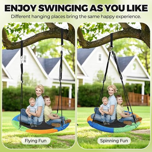 Tree Saucer Swing for Kids Outdoor, 40" Flying Round Swing Set with Heavy Duty Steel Frame Strap Hanging Kit, Indoor Outdoor Hanging Swing for Backyard Playground Tree, Tricolor in Saudi Arabia
