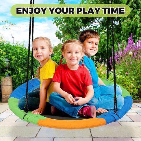 Tree Saucer Swing for Kids Outdoor, 40" Flying Round Swing Set with Heavy Duty Steel Frame Strap Hanging Kit, Indoor Outdoor Hanging Swing for Backyard Playground Tree, Tricolor in Saudi Arabia