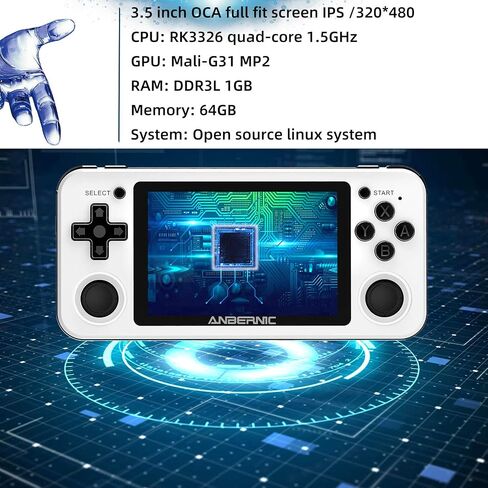 Dosnura RG351P Handheld Game Console, Retro Game Console Open Linux Tony System RK3326 Chip 64G TF Card 2500 Classic Games 3.5 Inch IPS Screen 3500mAh Battery (White New) in Saudi Arabia