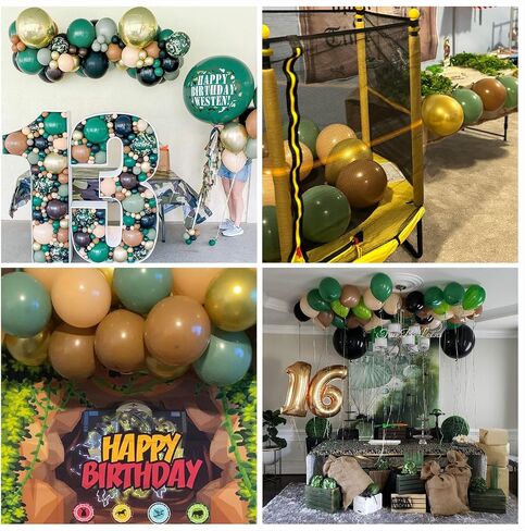 60 PCS Sage Green, Gold, Brown Latex Balloons - Woodland Camo Army Olive Green, Dark Brown, Coffee Nude Gold Party Balloons for Jungle Safari Woodland Hunting Birthday Decorations in Saudi Arabia