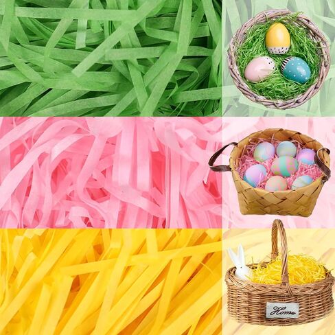 6 Colors/4.3oz Easter Grass Shredded Paper Filler Raffia Paper Filler for Easter Gift Wrapping Basket Filling Birthdays Weddings Party Supply in Kuwait