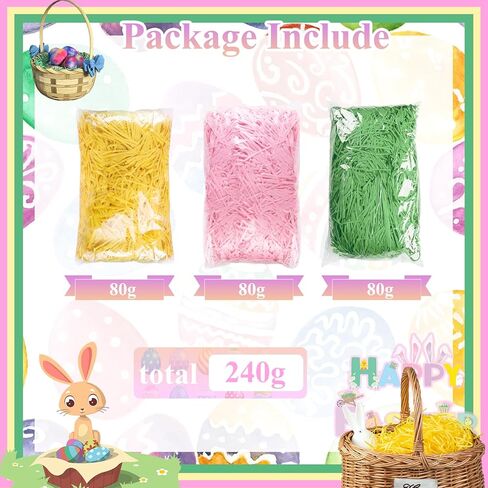 6 Colors/4.3oz Easter Grass Shredded Paper Filler Raffia Paper Filler for Easter Gift Wrapping Basket Filling Birthdays Weddings Party Supply in Kuwait